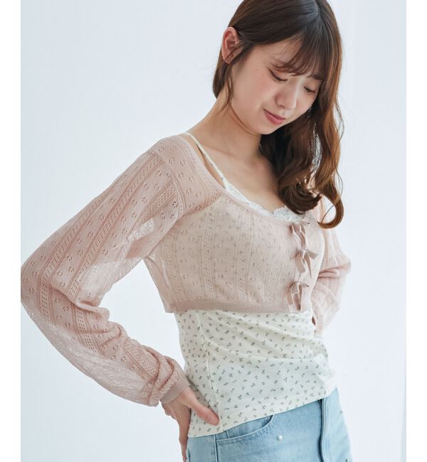  「透かしリボンニット&times;キャミセット」|ニット・セーター|