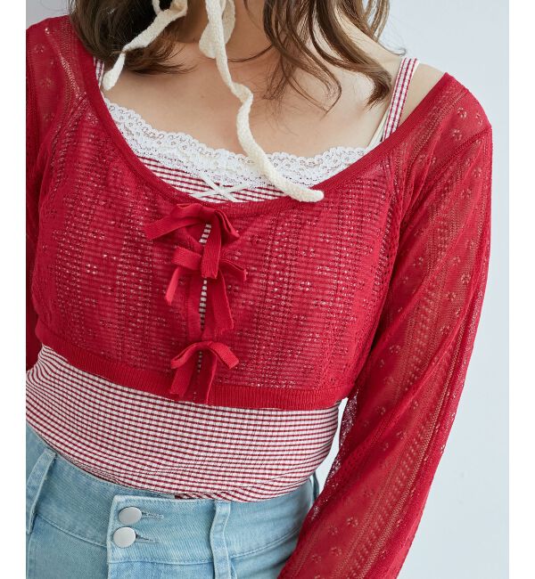  「透かしリボンニット&times;キャミセット」|ニット・セーター|