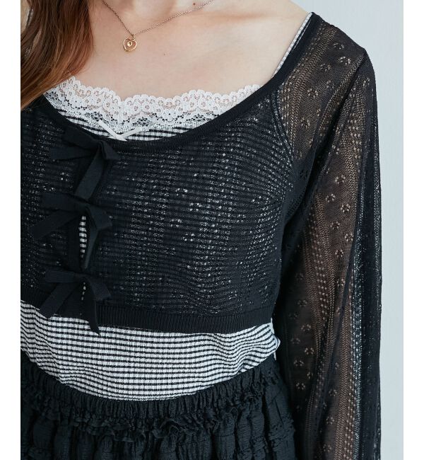  「透かしリボンニット&times;キャミセット」|ニット・セーター|