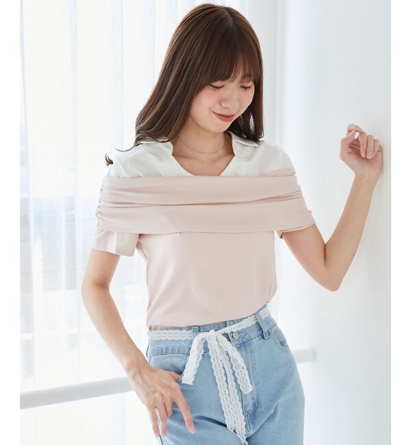  「シャツドッキングオフショルトップス」|Tシャツ・カットソー|