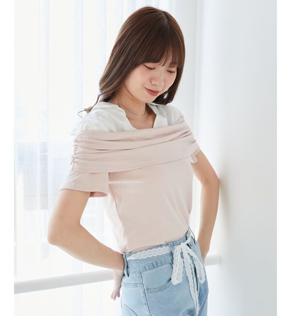  「シャツドッキングオフショルトップス」|Tシャツ・カットソー|