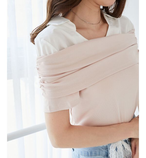  「シャツドッキングオフショルトップス」|Tシャツ・カットソー|