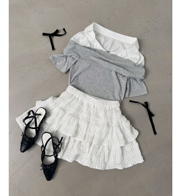  「シャツドッキングオフショルトップス」|Tシャツ・カットソー|