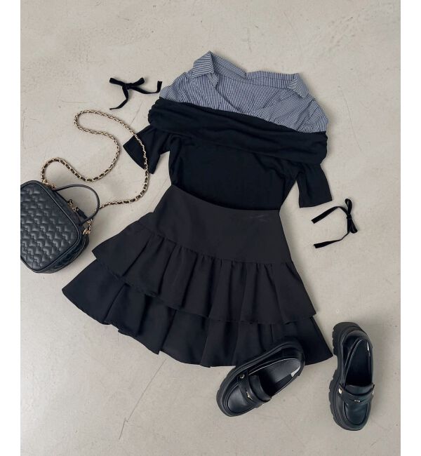  「シャツドッキングオフショルトップス」|Tシャツ・カットソー|ブラック