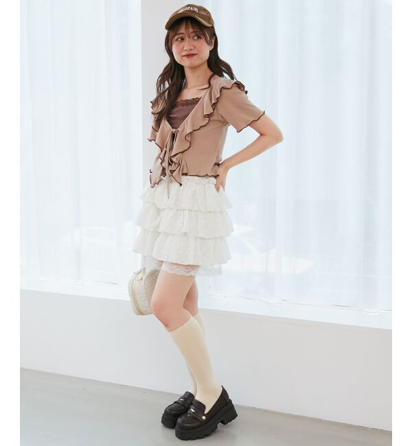  「メロウフリルレイヤードカットトップス」|Tシャツ・カットソー|