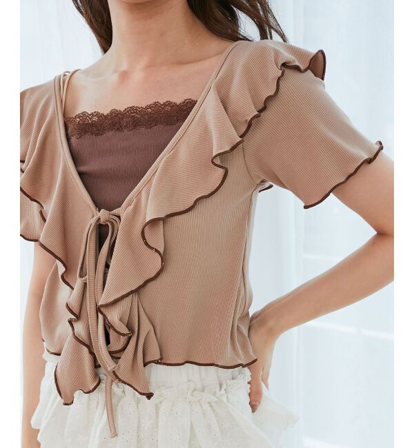  「メロウフリルレイヤードカットトップス」|Tシャツ・カットソー|