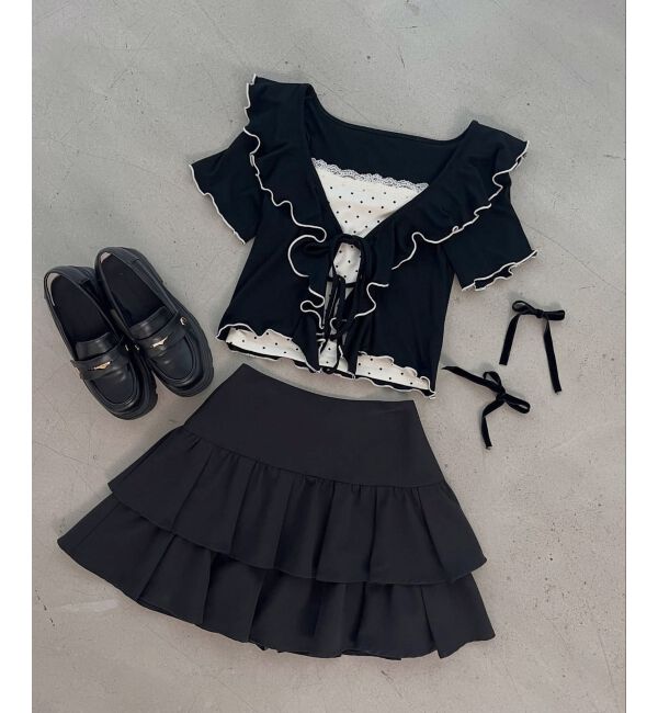  「メロウフリルレイヤードカットトップス」|Tシャツ・カットソー|