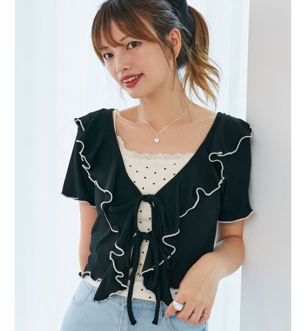  「メロウフリルレイヤードカットトップス」|Tシャツ・カットソー|ブラック