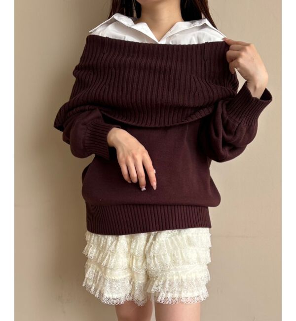  「シャツドッキングミディ丈ニット」|ニット・セーター|
