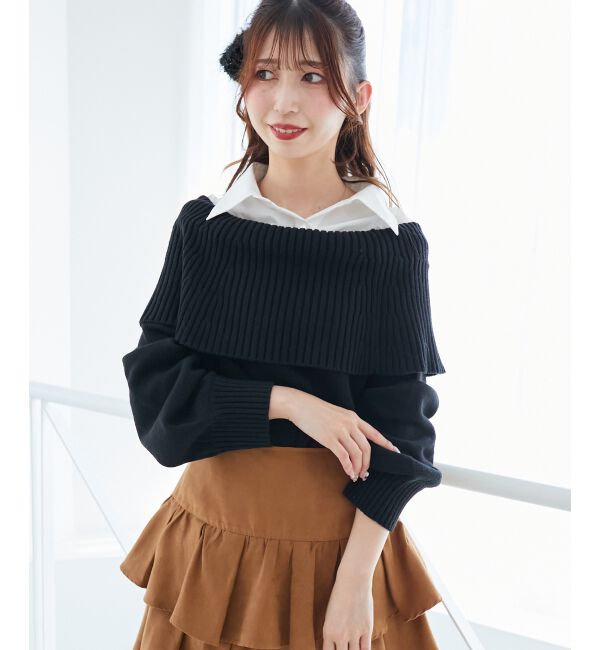  「シャツドッキングミディ丈ニット」|ニット・セーター|