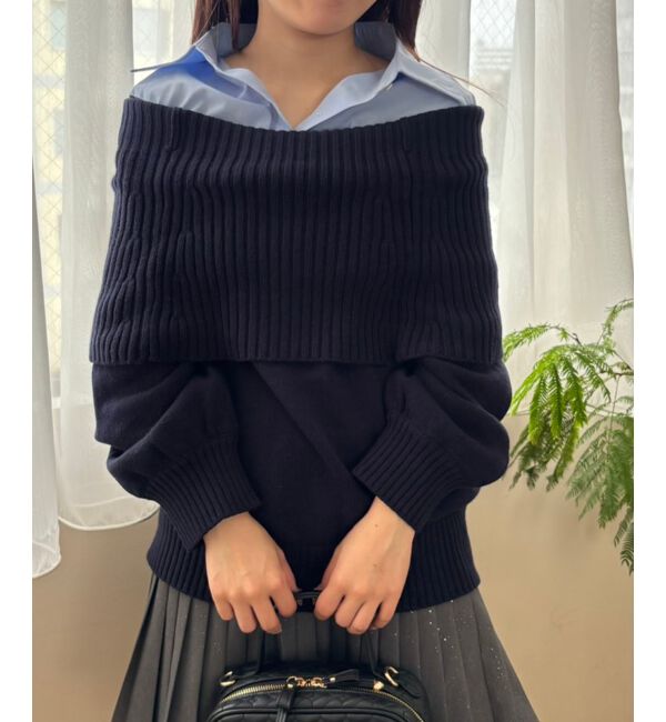  「シャツドッキングミディ丈ニット」|ニット・セーター|ネイビー