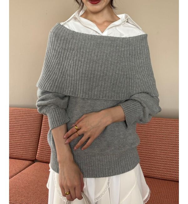  「シャツドッキングミディ丈ニット」|ニット・セーター|グレー