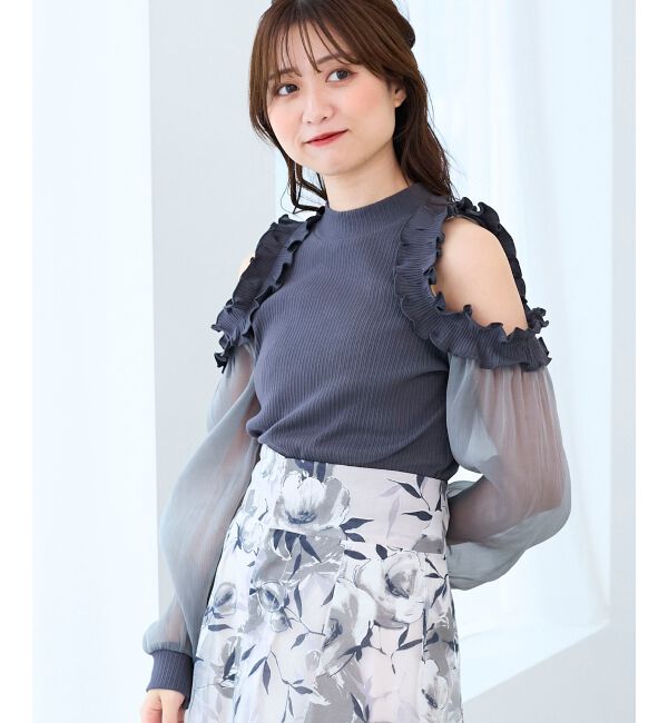  「オープンショルダーフリルカットトップス」|Tシャツ・カットソー|