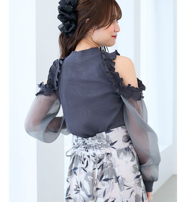  「オープンショルダーフリルカットトップス」|Tシャツ・カットソー|