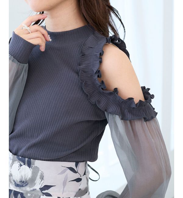  「オープンショルダーフリルカットトップス」|Tシャツ・カットソー|