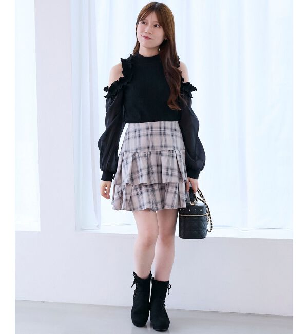  「オープンショルダーフリルカットトップス」|Tシャツ・カットソー|