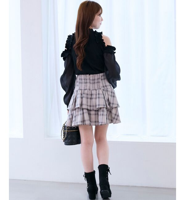  「オープンショルダーフリルカットトップス」|Tシャツ・カットソー|