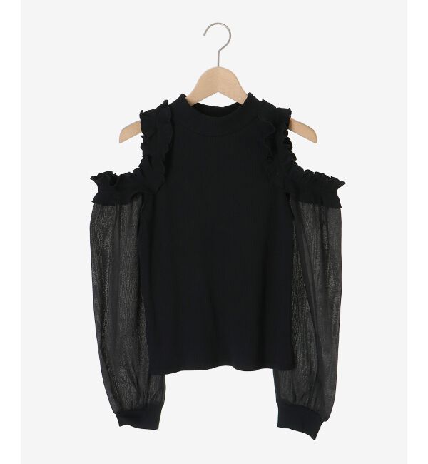  「オープンショルダーフリルカットトップス」|Tシャツ・カットソー|