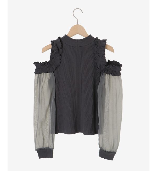  「オープンショルダーフリルカットトップス」|Tシャツ・カットソー|