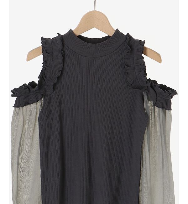  「オープンショルダーフリルカットトップス」|Tシャツ・カットソー|