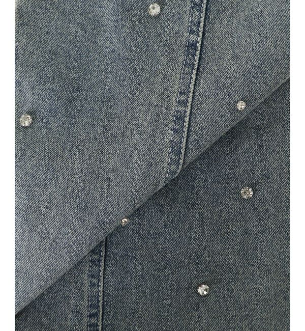  「スリットビジューフレアデニムパンツ」|デニム|