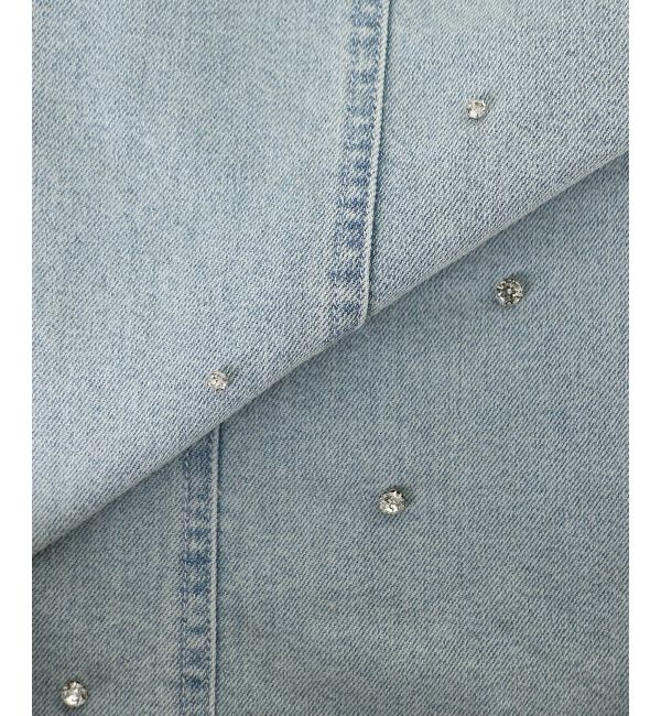  「スリットビジューフレアデニムパンツ」|デニム|