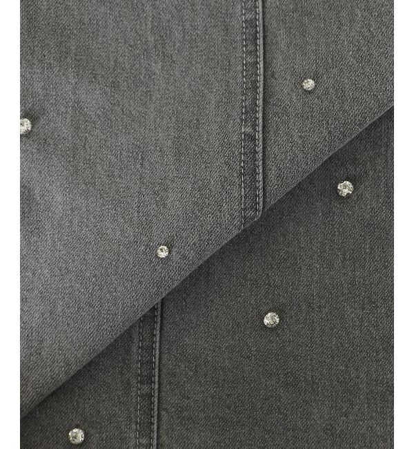  「スリットビジューフレアデニムパンツ」|デニム|