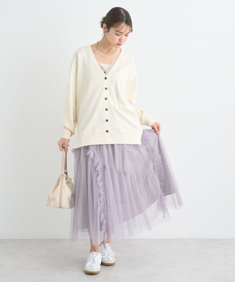 earth music&ecology「チュールアシンメトリーフリルスカート」|フレア|