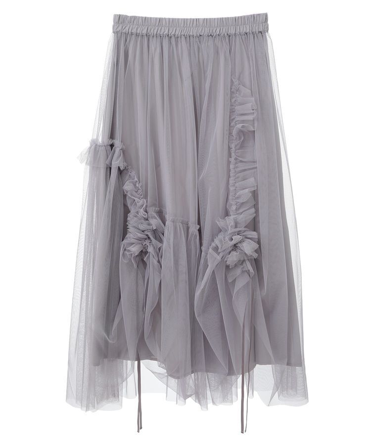 earth music&ecology「チュールアシンメトリーフリルスカート」|フレア|