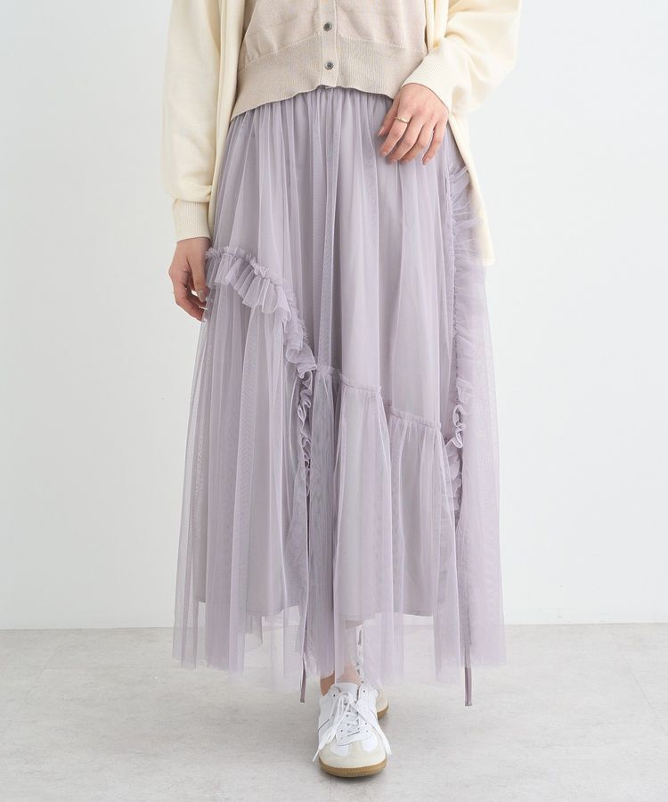 earth music&ecology「チュールアシンメトリーフリルスカート」|フレア|