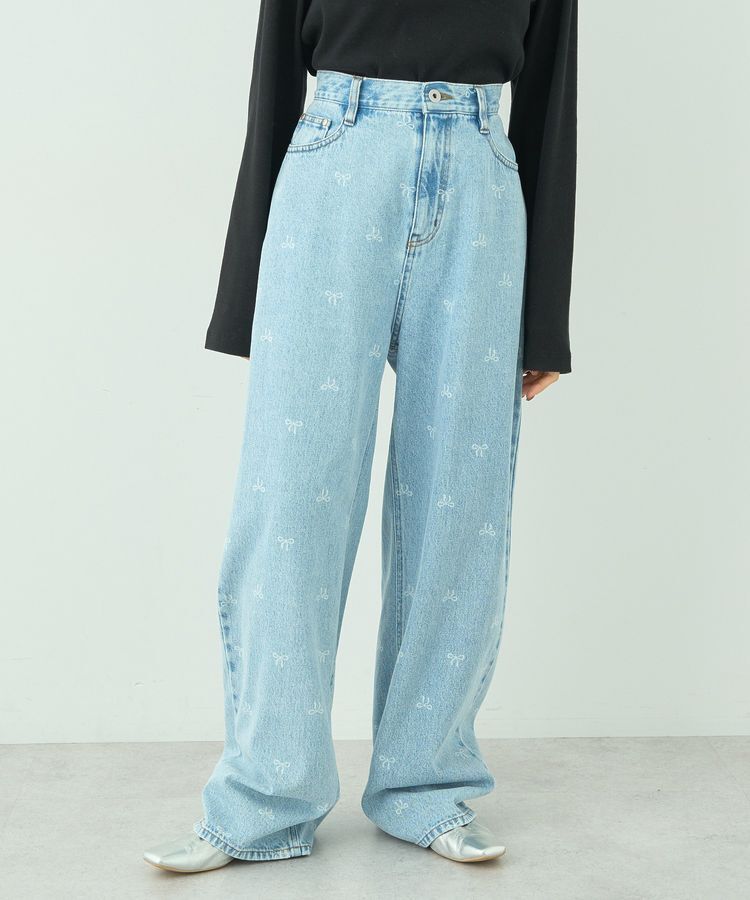 earth music&ecology「リボンプリントデニムパンツ」|デニム|