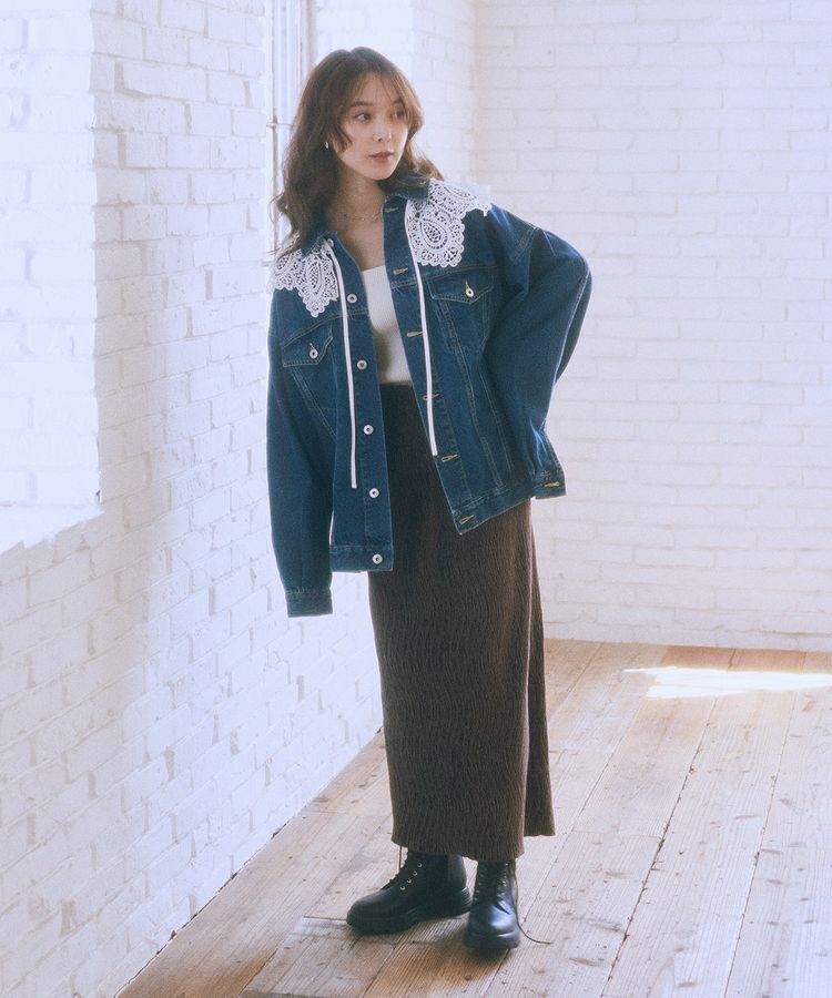 earth music&ecology「シャイニーベロアスカート」|タイト|