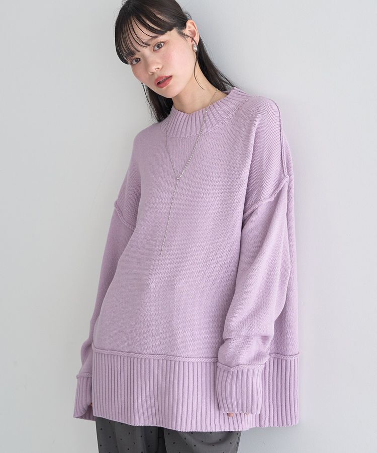 earth music&ecology「アンチピリングモックネックバックスリットニット」|ニット・セーター|Pink