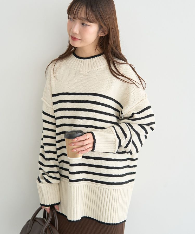 earth music&ecology「アンチピリングモックネックバックスリットニット」|ニット・セーター|