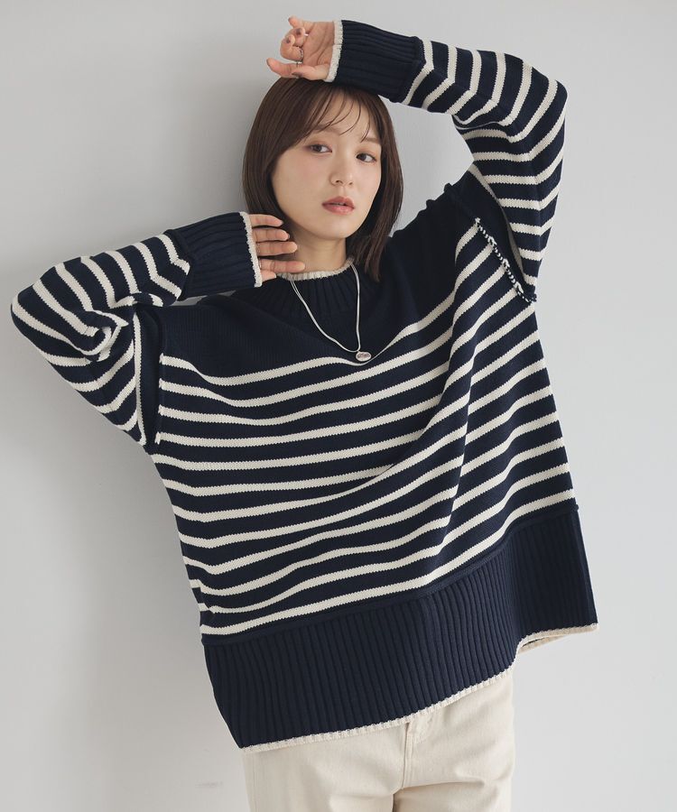 earth music&ecology「アンチピリングモックネックバックスリットニット」|ニット・セーター|