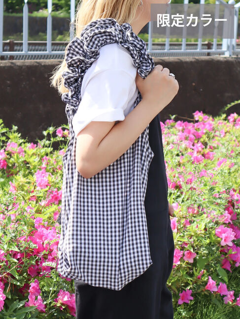  「ギンガムフリルバッグ」|ハンドバッグ|ホワイト