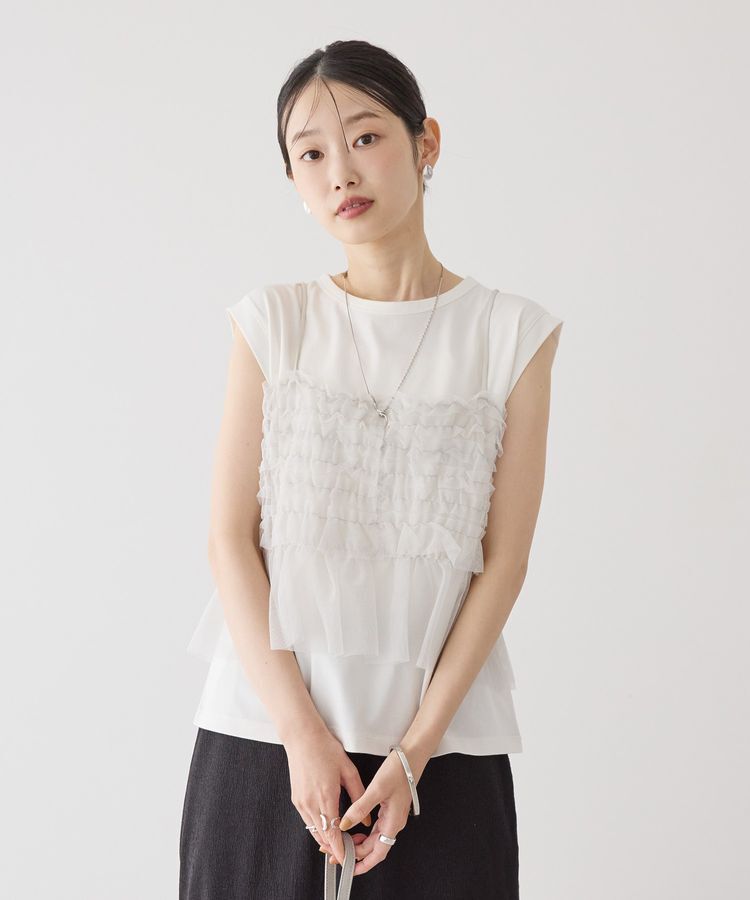 AMERICAN HOLIC「【2点セット】チュールキャミ+ノースリーブT」|Tシャツ・カットソー|Ivory