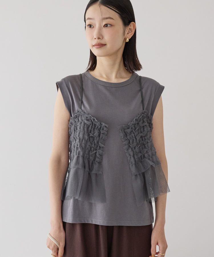 AMERICAN HOLIC「【2点セット】チュールキャミ+ノースリーブT」|Tシャツ・カットソー|