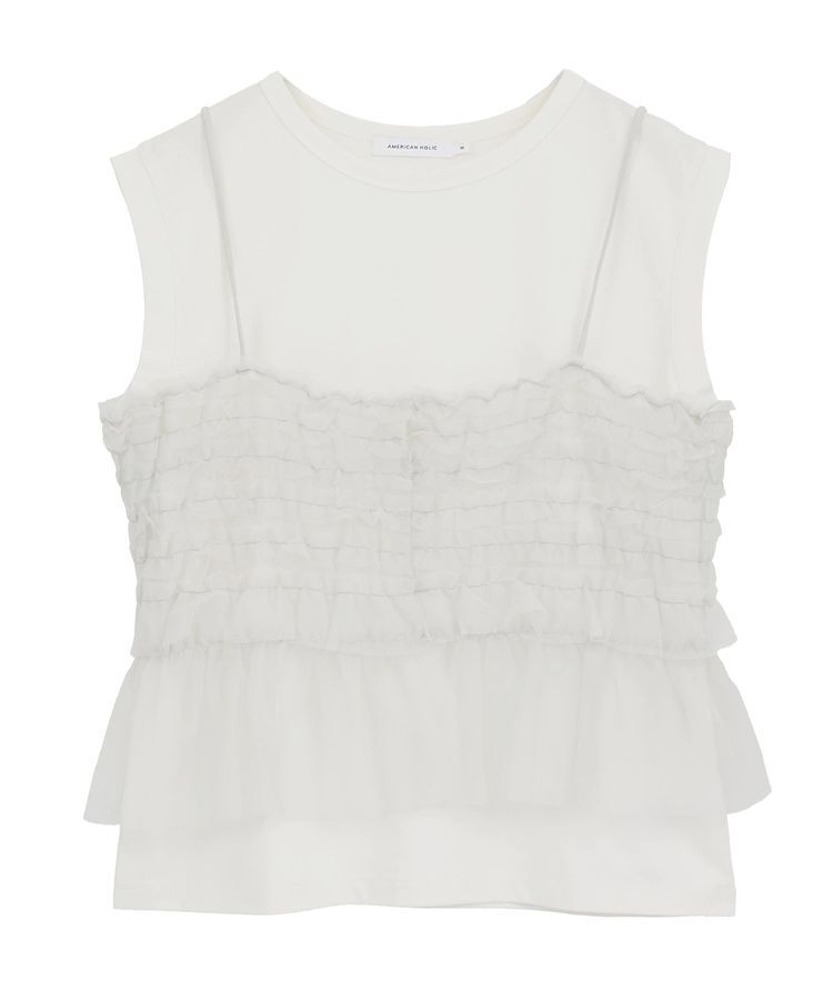 AMERICAN HOLIC「【2点セット】チュールキャミ+ノースリーブT」|Tシャツ・カットソー|