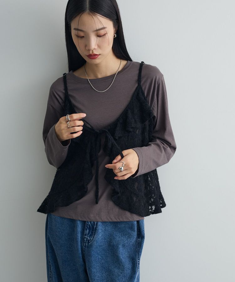 AnriettMusee「レースフリルキャミビスチェ」|キャミソール|Black