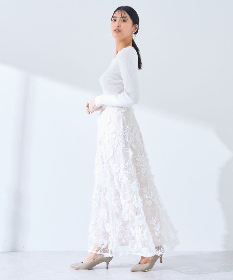 YECCA VECCA「フラワーエンブロイダリーチュールスカート」|フレア|