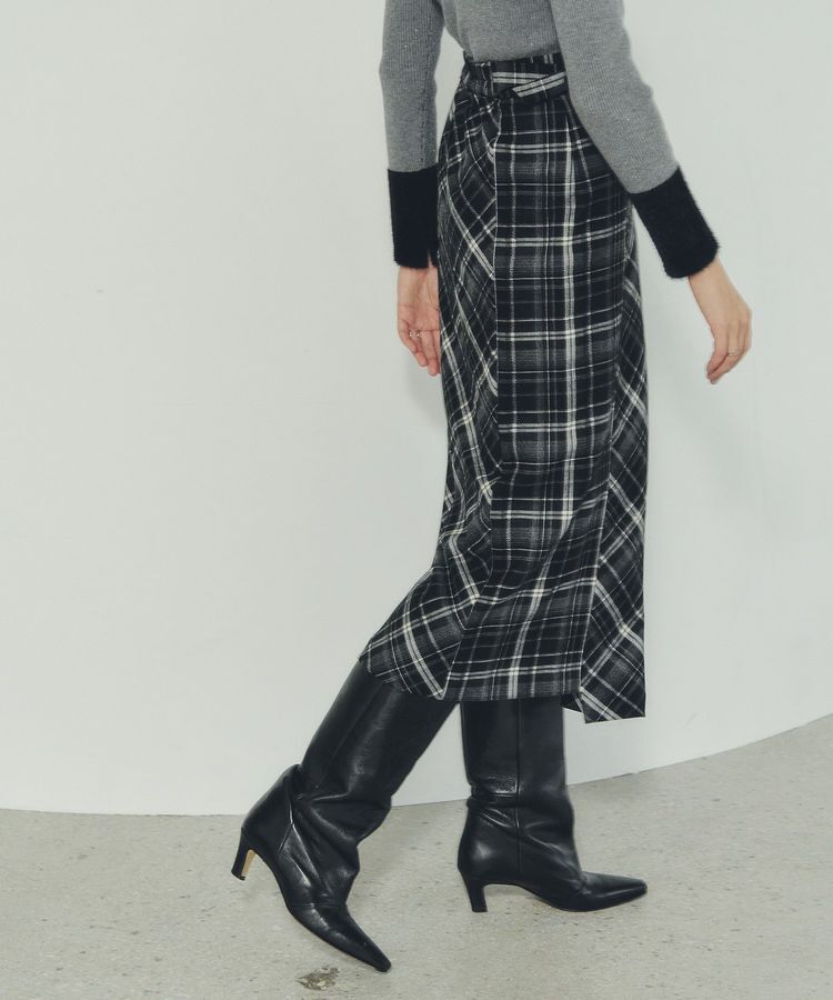 YECCA VECCA「チェック柄アシメデザインスカート」|フレア|