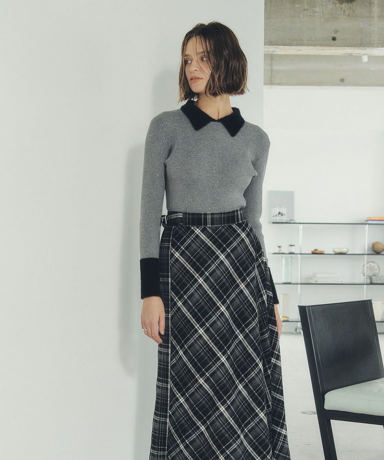 YECCA VECCA「チェック柄アシメデザインスカート」|フレア|