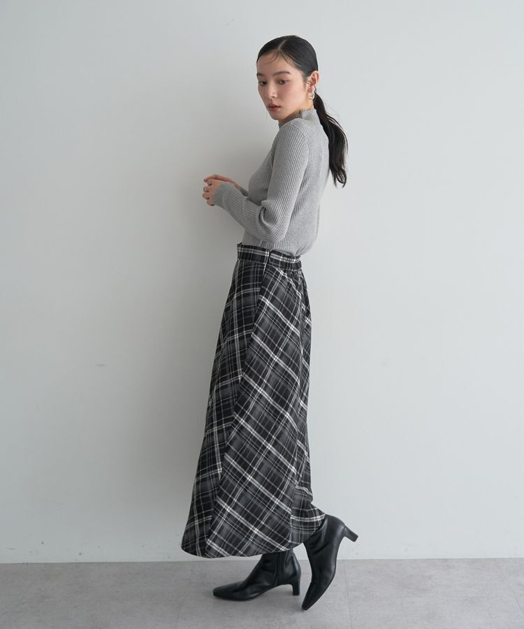 YECCA VECCA「チェック柄アシメデザインスカート」|フレア|