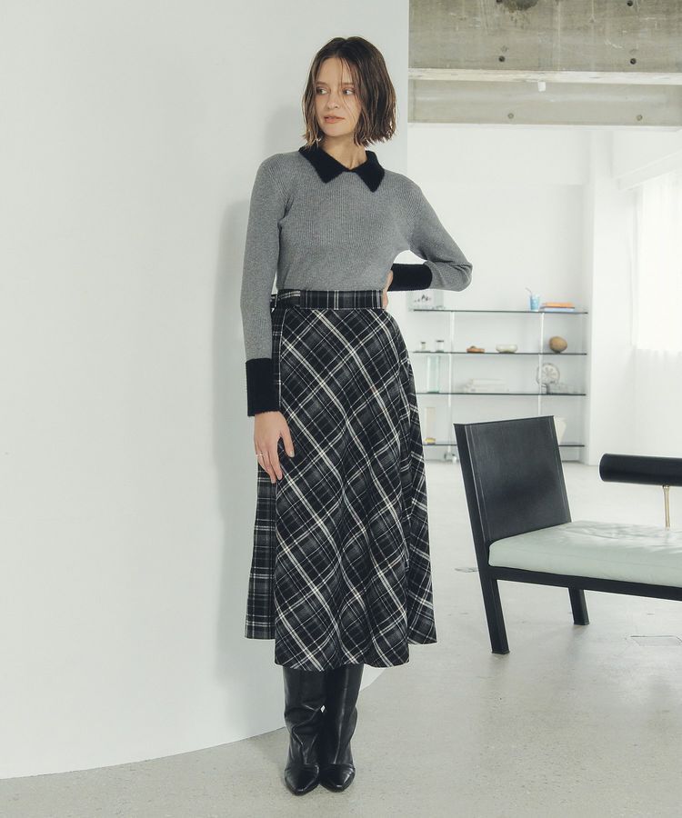 YECCA VECCA「チェック柄アシメデザインスカート」|フレア|