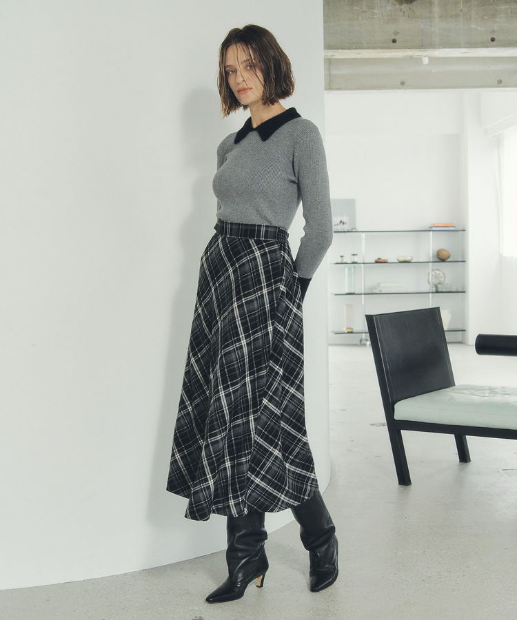 YECCA VECCA「チェック柄アシメデザインスカート」|フレア|