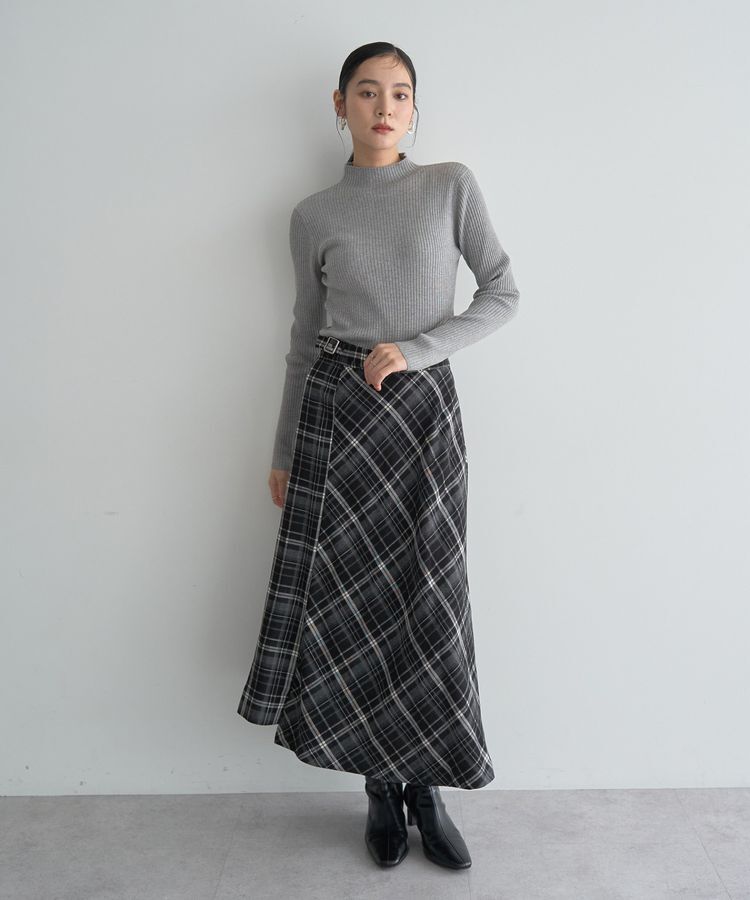 YECCA VECCA「チェック柄アシメデザインスカート」|フレア|