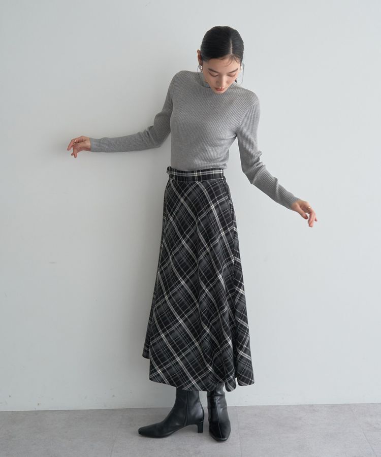 YECCA VECCA「チェック柄アシメデザインスカート」|フレア|