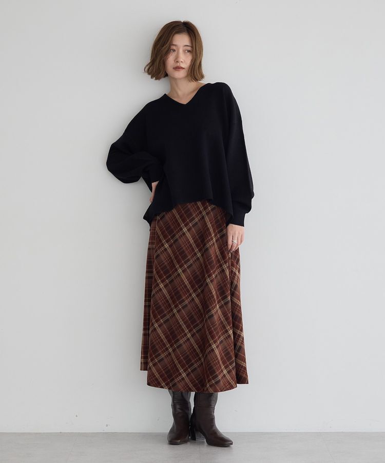 YECCA VECCA「チェック柄アシメデザインスカート」|フレア|