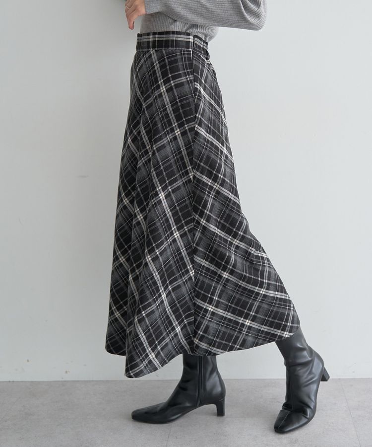YECCA VECCA「チェック柄アシメデザインスカート」|フレア|